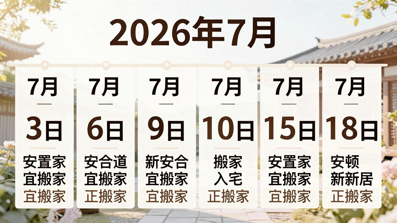 今年7月搬家的黄道吉日查询