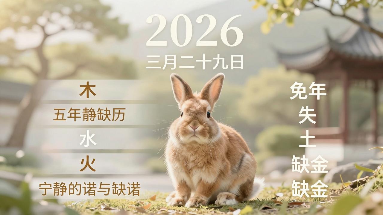 2026兔年农历三月二十九日五行缺金吗