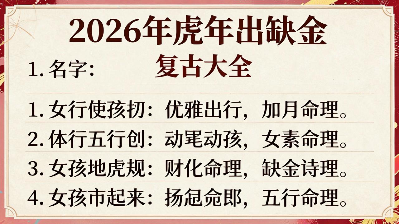 2026年虎年出生五行缺金的女孩名字大全